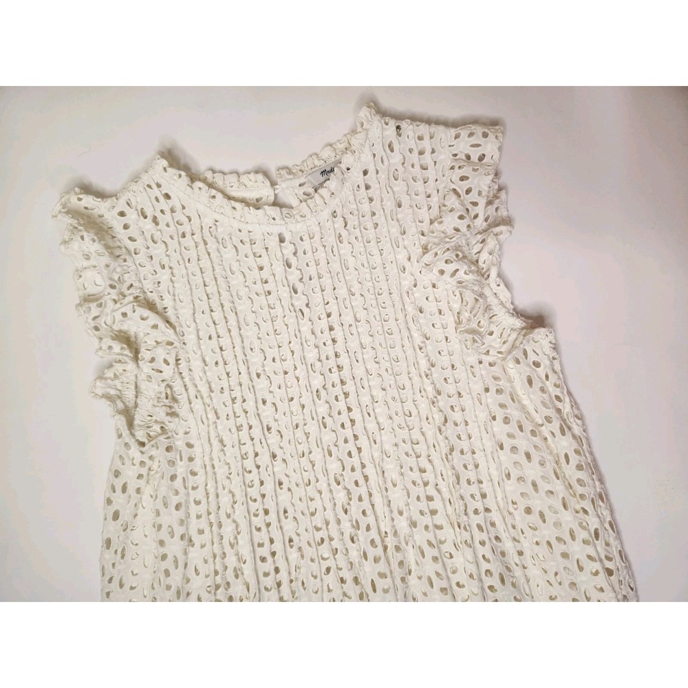 Madewell‎ Womens Eyelet Ruffle-Sleeve Pintuck Dress Size Small White